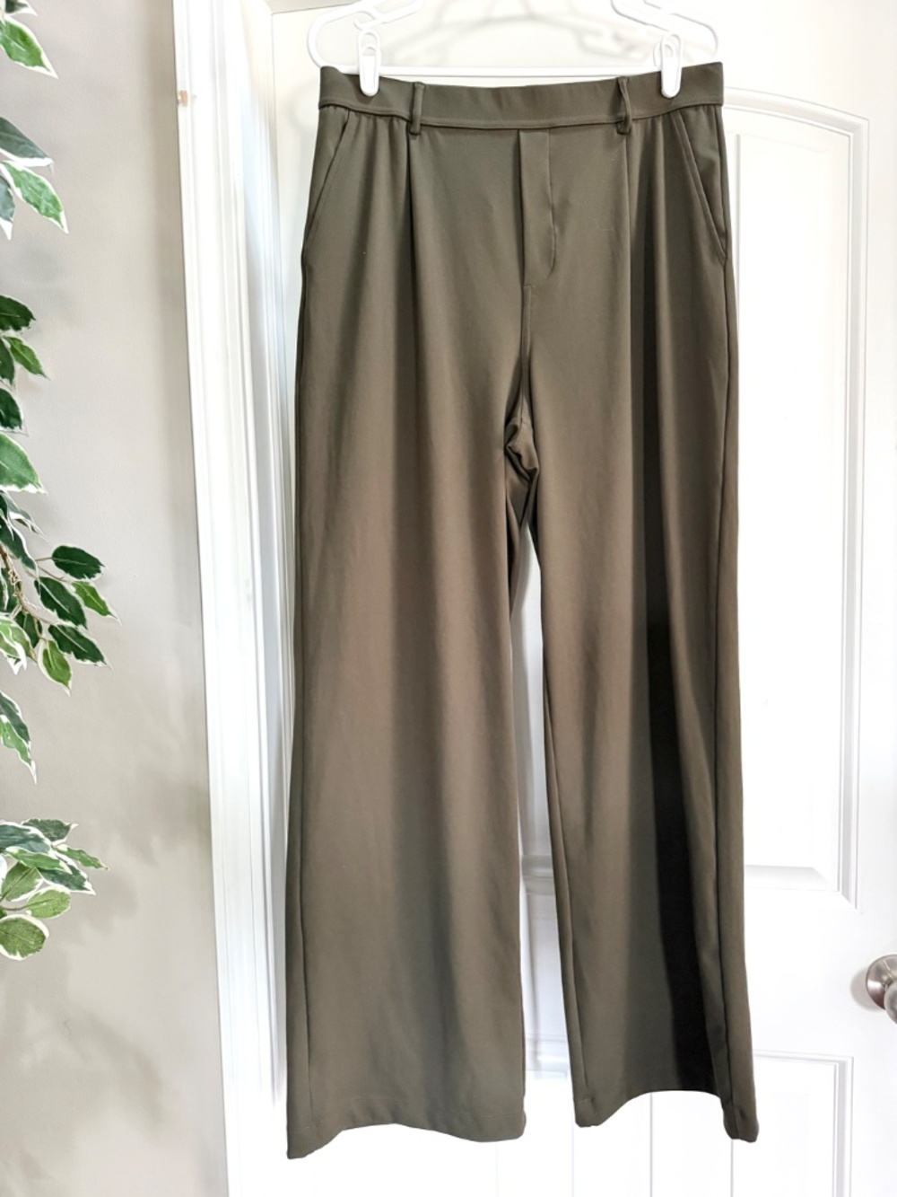 Halara Tall Pull On Wide Leg Dress Pants Dark Olive Size L